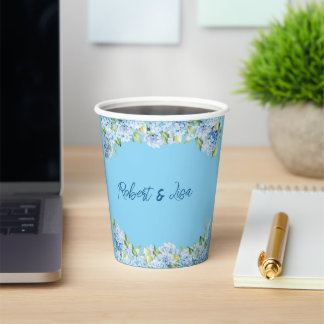 Elegant Blue Floral Wedding  Paper Cups