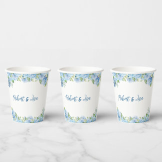 Elegant Blue Floral Wedding  Paper Cups