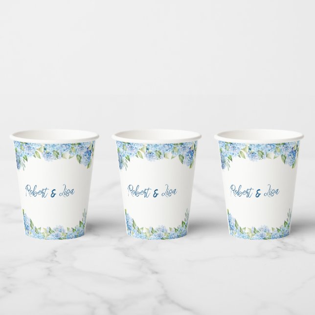 Elegant Blue Floral Wedding  Paper Cups (Multi)