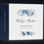 elegant blue floral wedding photo album binder<br><div class="desc">The design on this binder features elegant watercolor moonlight blue flowers. The colour and text can be personalized..</div>