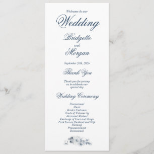 Elegant Blue Floral Wedding Program