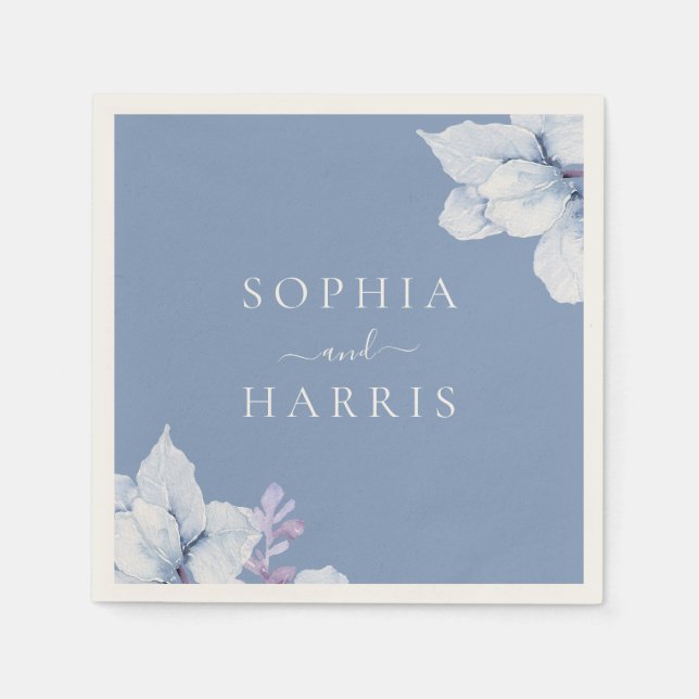 Elegant Blue Floral Wedding Reception Napkin (Front)