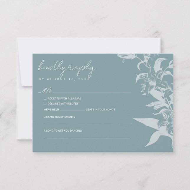 Elegant Blue Floral Wedding RSVP Card (Front)