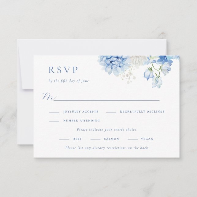 Elegant Blue Floral Wedding RSVP Card (Front)