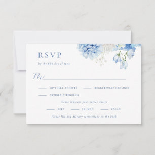 Elegant Blue Floral Wedding RSVP Card