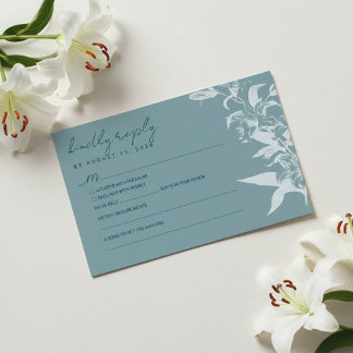 Elegant Blue Floral Wedding RSVP Card