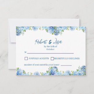 Elegant Blue Floral Wedding  RSVP Card