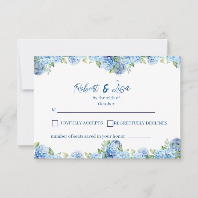 Elegant Blue Floral Wedding  RSVP Card (Front)