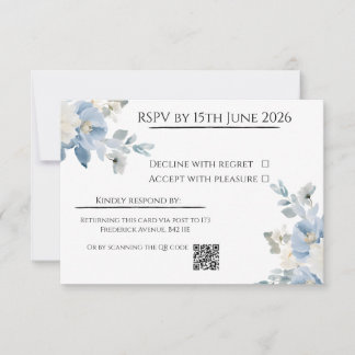 Elegant Blue Floral Wedding RSVP Card with QR Code