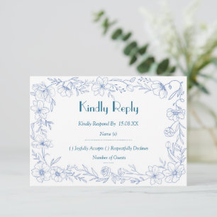 Elegant Blue Floral Wedding RSVP Reply Insert Card