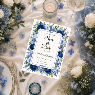 Elegant Blue Floral Wedding Save The Date