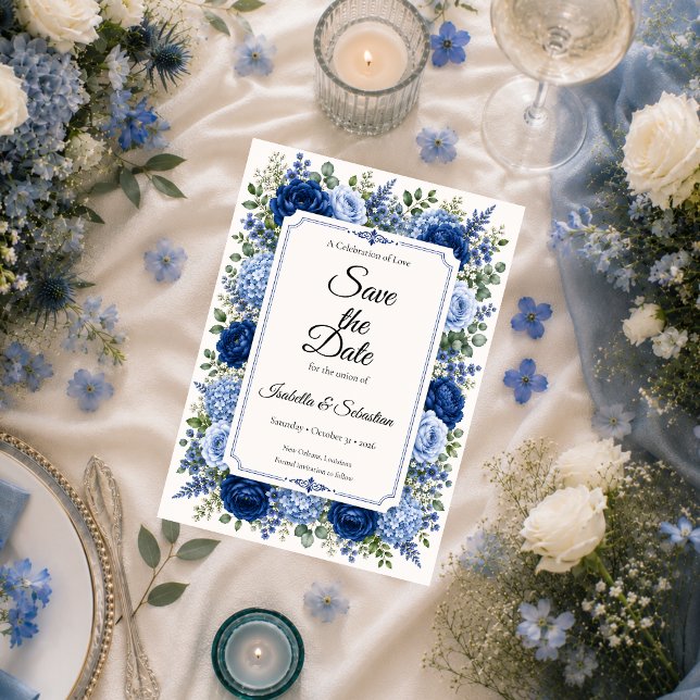 Elegant Blue Floral Wedding Save The Date (Creator Uploaded)