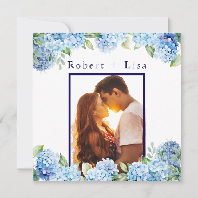 Elegant Blue Floral Wedding  Save The Date (Front)