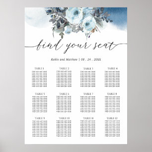 Elegant Blue Floral Wedding Seating Chart Sign