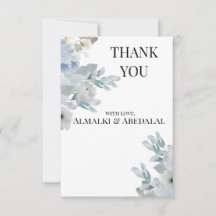 Elegant Blue Floral Wedding Thank You Card 