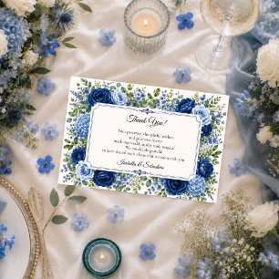 Elegant Blue Floral Wedding Thank You Card