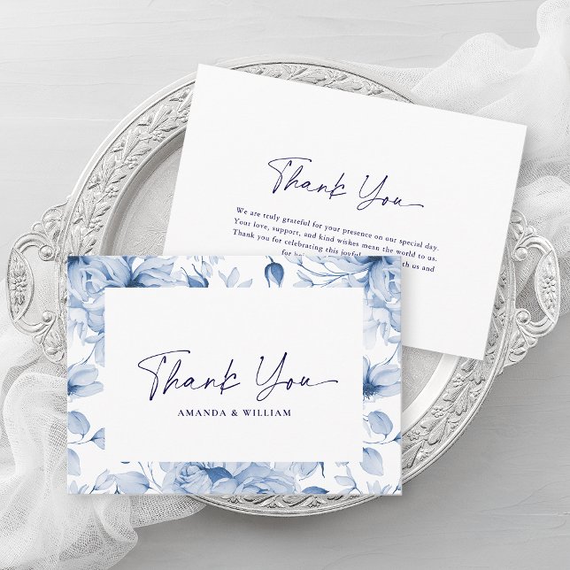 Elegant Blue Floral Wedding Thank You Card (Creator Uploaded)
