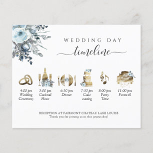Elegant Blue Floral Wedding Timeline and Program
