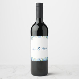 Elegant Blue Floral Wedding  Wine Label
