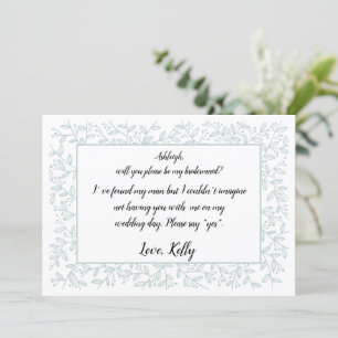 Elegant Blue Floral will be my bridesmaid Invitati Invitation