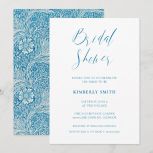 Elegant Blue Floral William Morris Bridal Shower Invitation