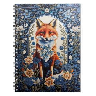 Elegant Blue Floral William Morris Inspired Fox Notebook