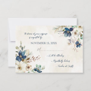 Elegant Blue Floral Winter RSVP Wedding Card
