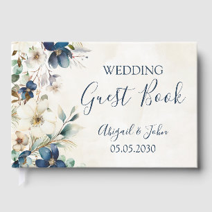 Elegant Blue Floral Winter Wedding Guest Book