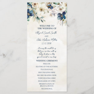 Elegant Blue Floral Winter Wedding Program
