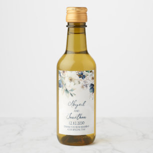 Elegant Blue Floral Winter Wedding Wine Label