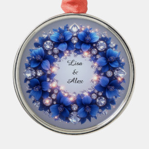 🌿 Elegant Blue Floral Wreath Romantic Nature Metal Ornament