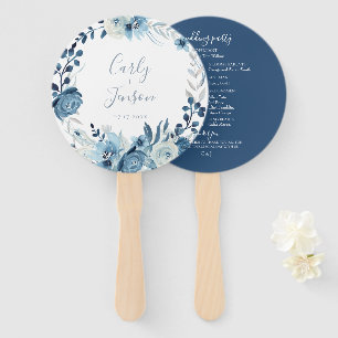 Elegant Blue Floral Wreath Wedding Hand Fans