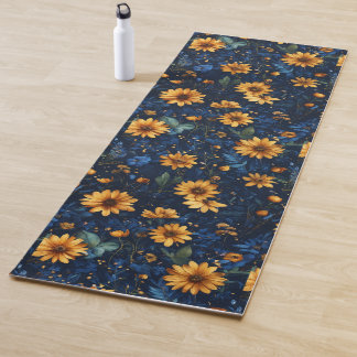 Elegant Blue Floral Yoga Mat