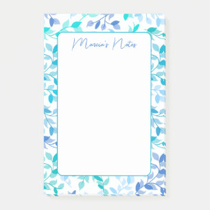 Elegant Blue Florals Modern Personalized Post-it Notes
