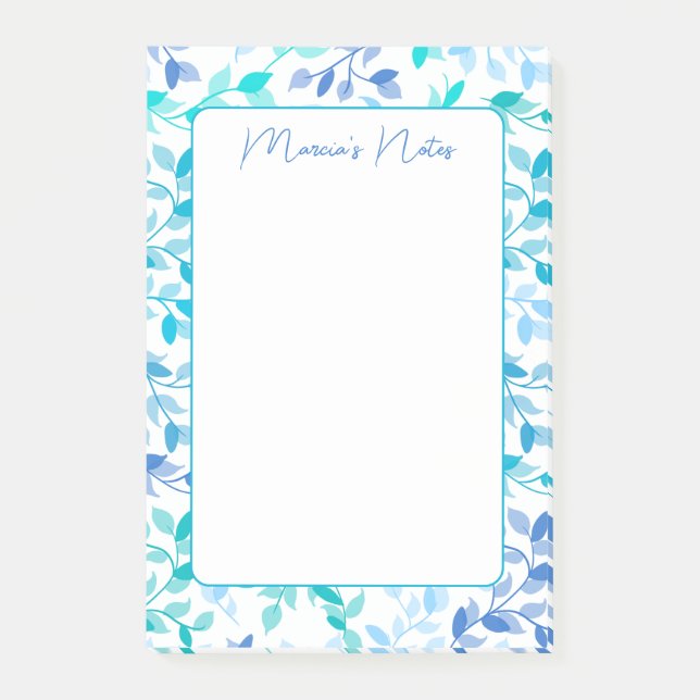 Elegant Blue Florals Modern Personalized Post-it Notes (Front)