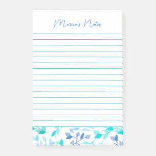 Elegant Blue Florals Modern Personalized Post-it Notes