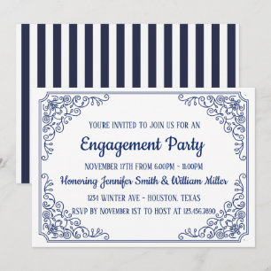 Elegant Blue flourish swirl frame engagement party Invitation