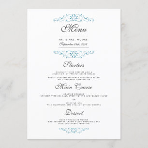 Elegant Blue Flourish Wedding Dinner Menu