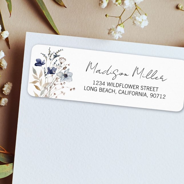 Elegant Blue Flower Bouquet Floral Return Address (In situ)