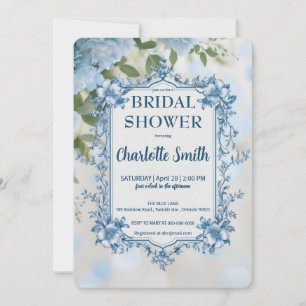 Elegant Blue  Flower chinoiserie bridal shower Invitation