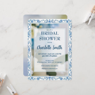 Elegant Blue  Flower chinoiserie bridal shower Invitation