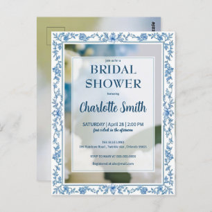 Elegant Blue Flower chinoiserie bridal shower Postcard