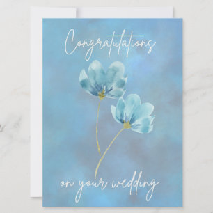 Elegant Blue Flower Congratulations Wedding Card