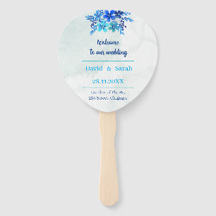 Elegant Blue Flower Custom Wedding Program Hand Fan