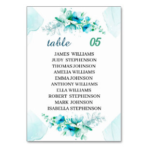 Elegant Blue Flower Custom Wedding Table Number