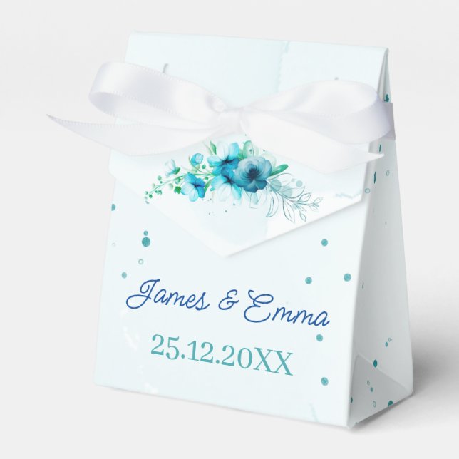 Elegant Blue Flower Customized Wedding Favor Box (Front Side)