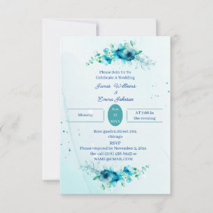 Elegant Blue Flower Customized Wedding Invitation