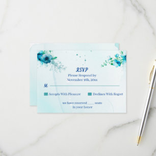 Elegant Blue Flower Customized Wedding RSVP Card