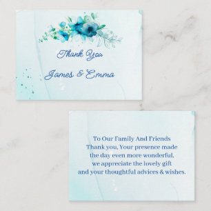 Elegant Blue Flower Customized Wedding Thank You Card