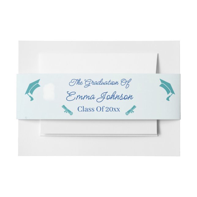 Elegant Blue Flower Graduation Personalized Invitation Belly Band (Front Example)